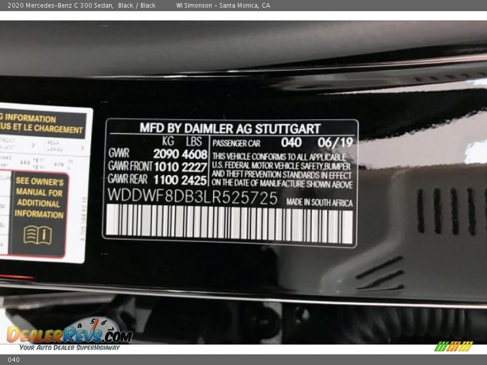 Mercedes-Benz Color Code 040 Black