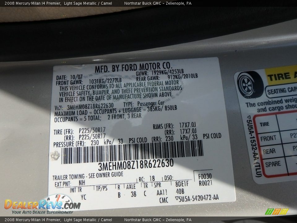 2008 Mercury Milan I4 Premier Light Sage Metallic / Camel Photo #15