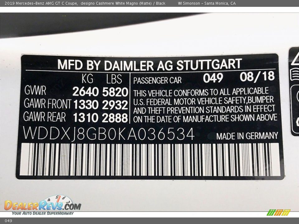 Mercedes-Benz Color Code 049 designo Cashmere White Magno (Matte)