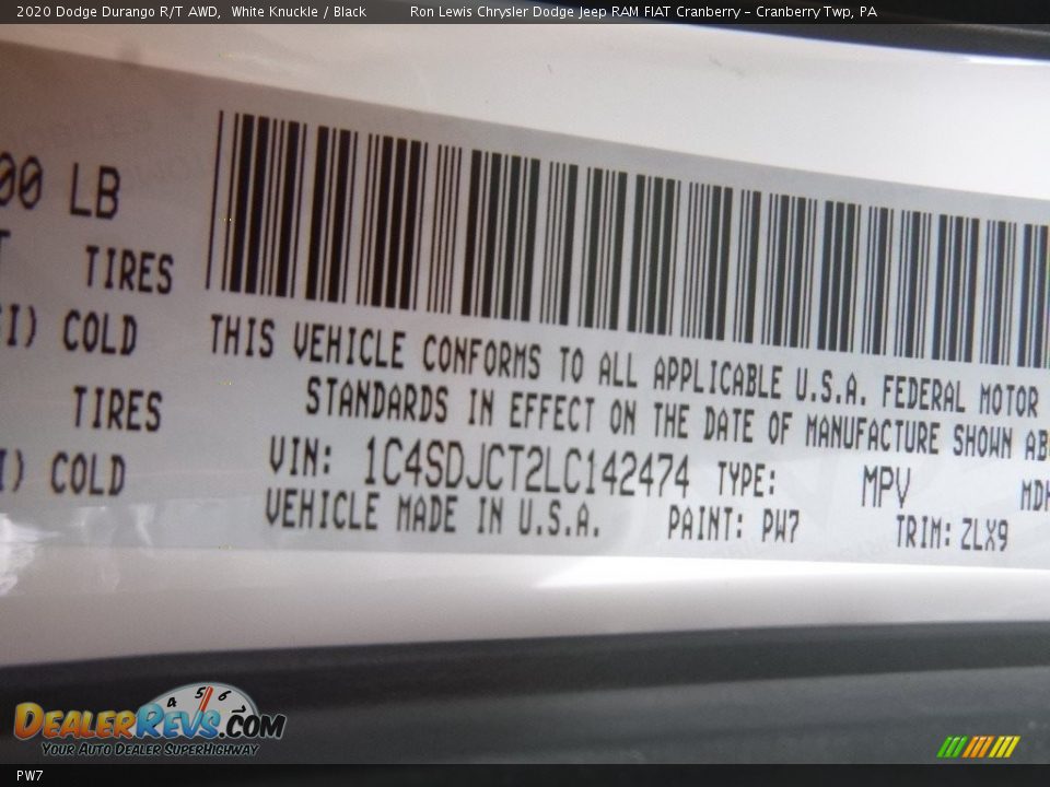 Dodge Color Code PW7 White Knuckle