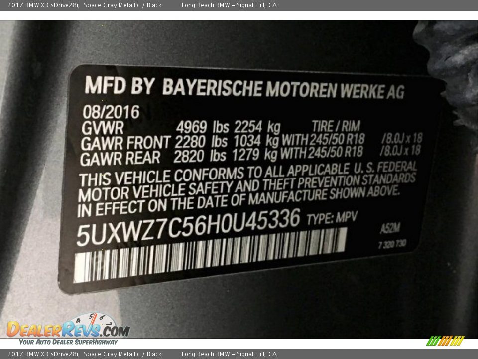 2017 BMW X3 sDrive28i Space Gray Metallic / Black Photo #19