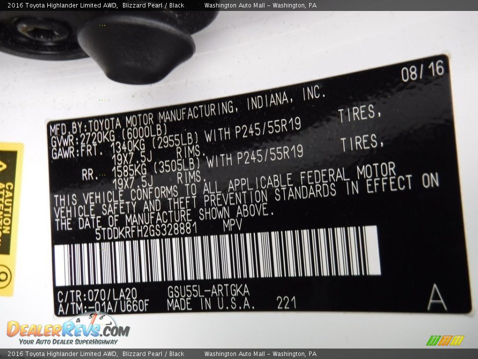2016 Toyota Highlander Limited AWD Blizzard Pearl / Black Photo #29