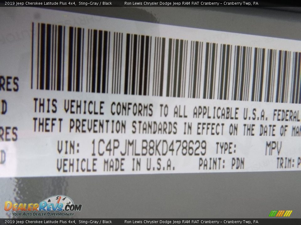 2019 Jeep Cherokee Latitude Plus 4x4 Sting-Gray / Black Photo #14