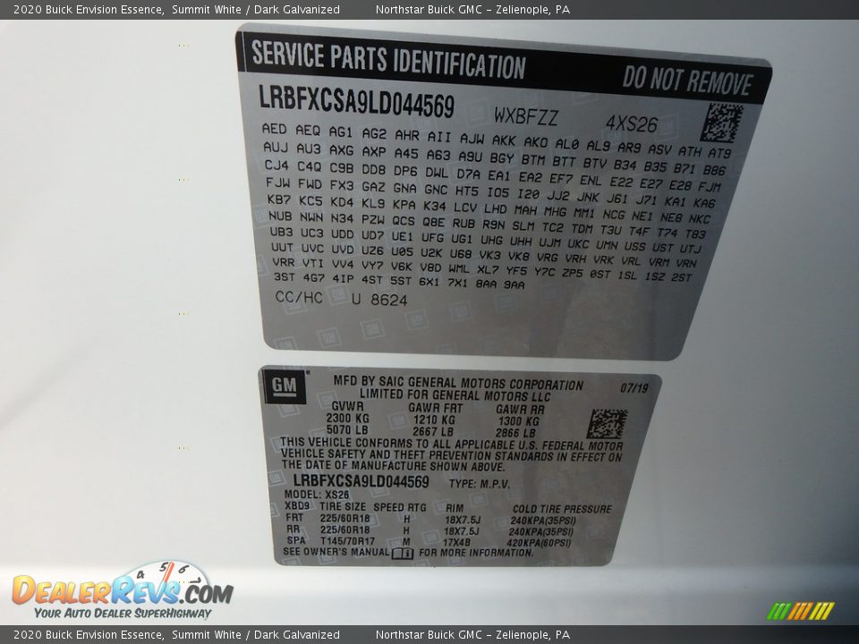 2020 Buick Envision Essence Summit White / Dark Galvanized Photo #13