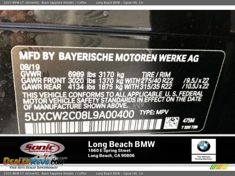 2020 BMW X7 xDrive40i Black Sapphire Metallic / Coffee Photo #11