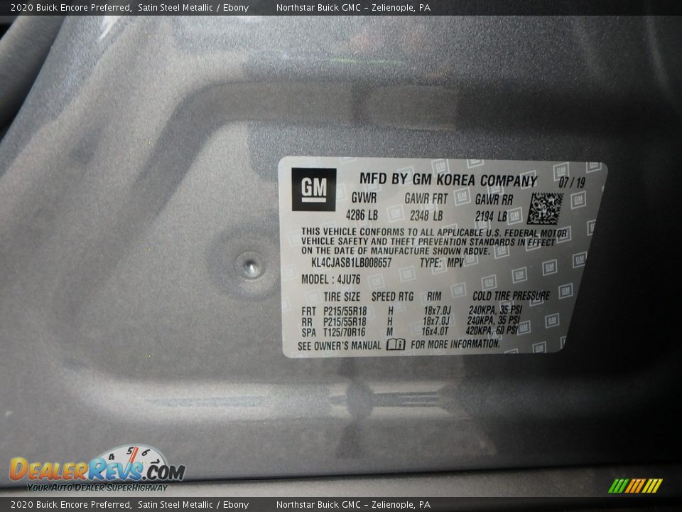 2020 Buick Encore Preferred Satin Steel Metallic / Ebony Photo #11