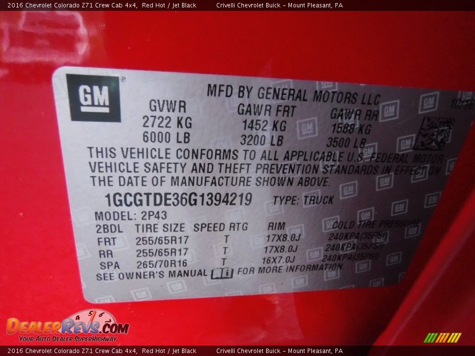 2016 Chevrolet Colorado Z71 Crew Cab 4x4 Red Hot / Jet Black Photo #36