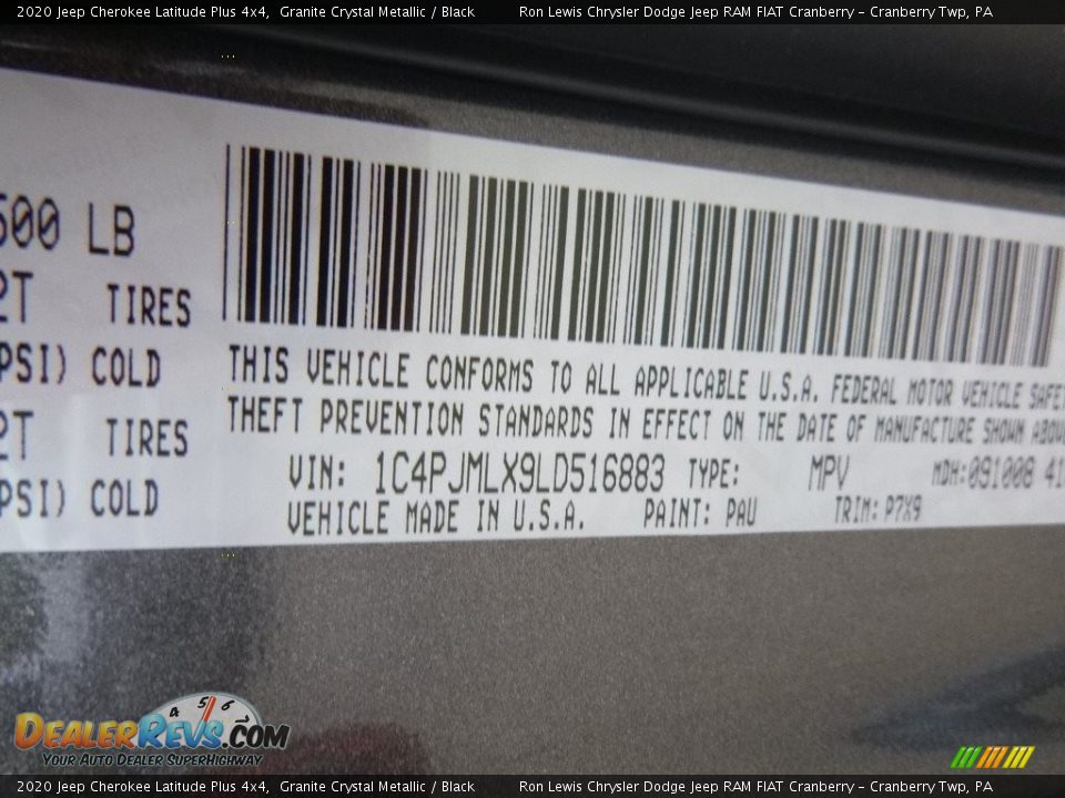 2020 Jeep Cherokee Latitude Plus 4x4 Granite Crystal Metallic / Black Photo #15