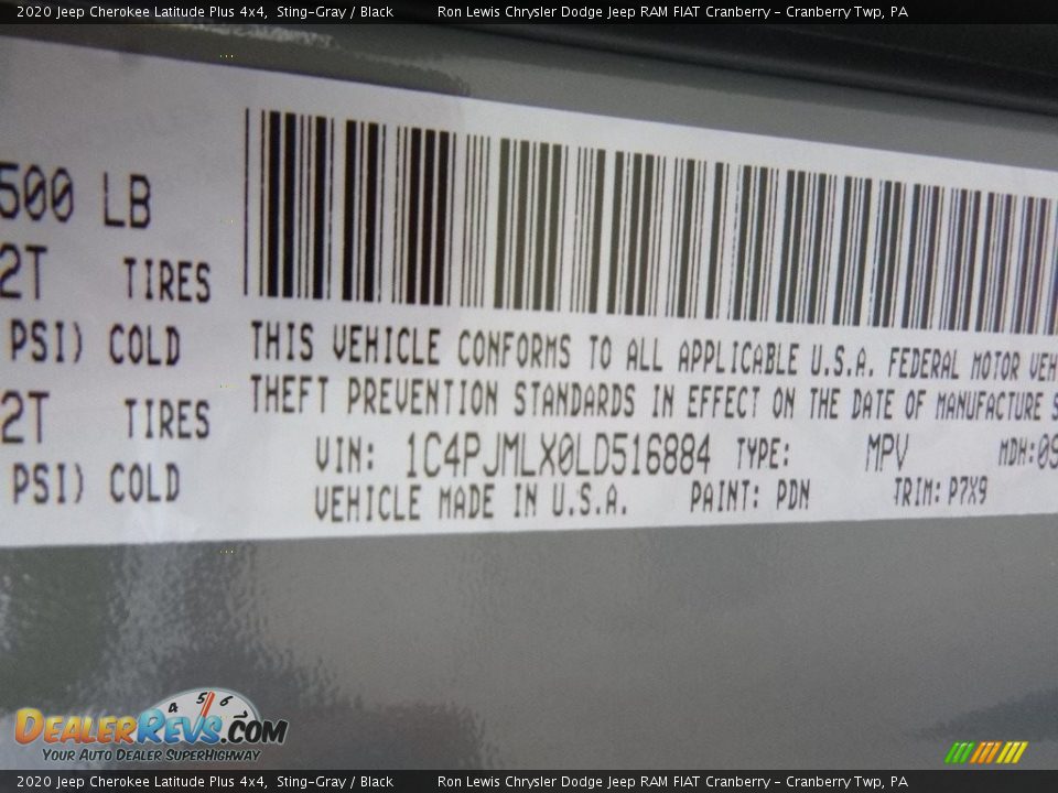2020 Jeep Cherokee Latitude Plus 4x4 Sting-Gray / Black Photo #16