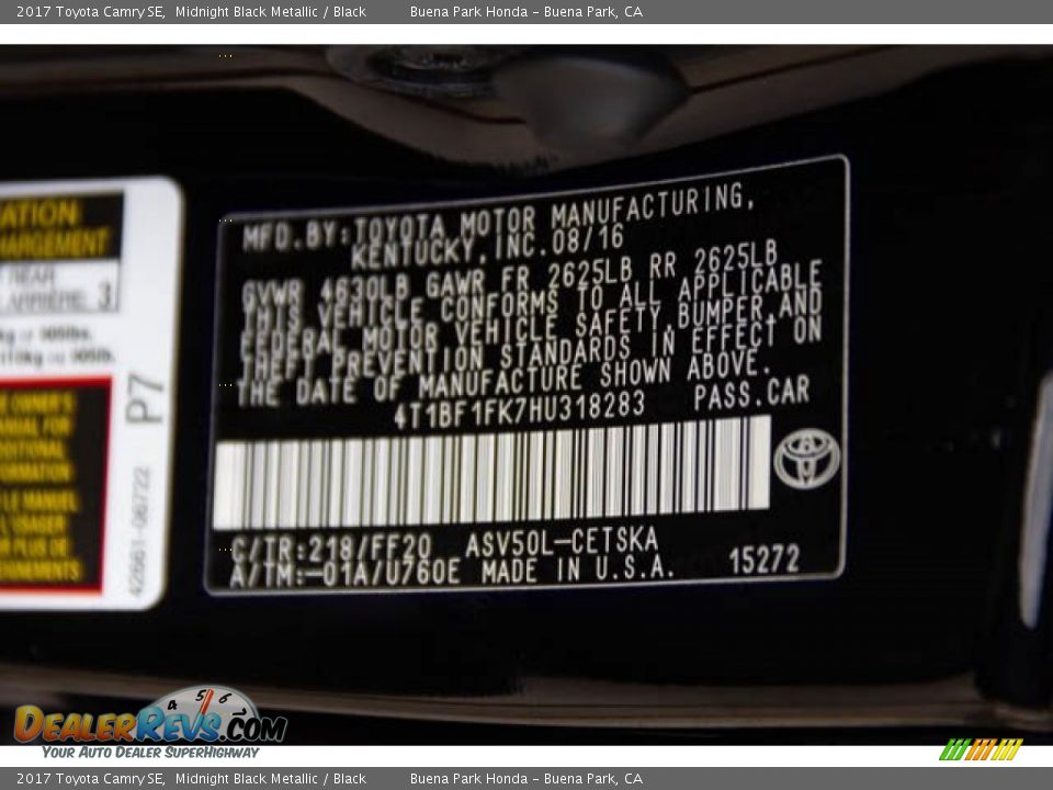 2017 Toyota Camry SE Midnight Black Metallic / Black Photo #35