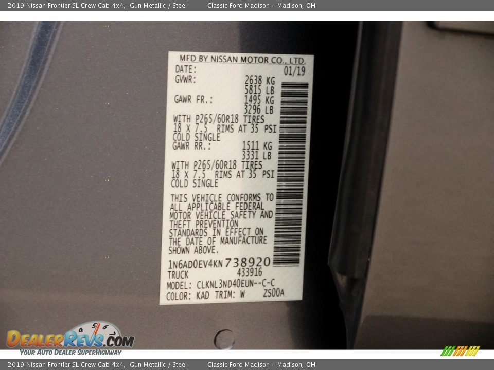 2019 Nissan Frontier SL Crew Cab 4x4 Gun Metallic / Steel Photo #20