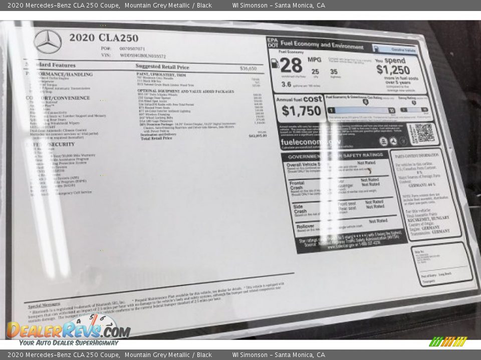 2020 Mercedes-Benz CLA 250 Coupe Mountain Grey Metallic / Black Photo #10