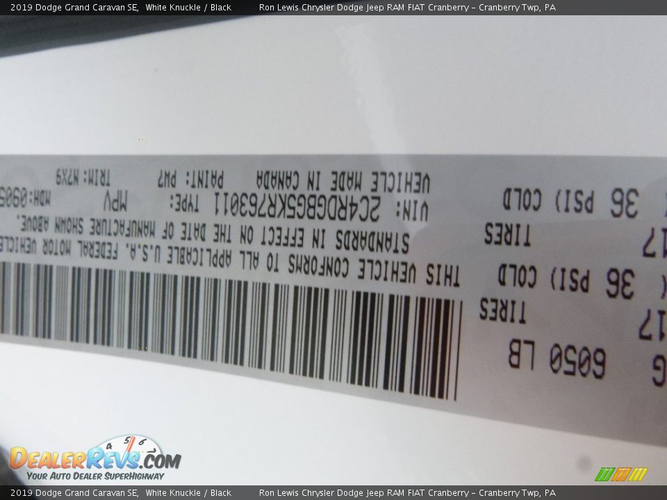 2019 Dodge Grand Caravan SE White Knuckle / Black Photo #14