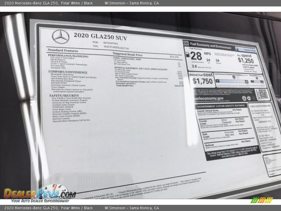 2020 Mercedes-Benz GLA 250 Window Sticker Photo #10