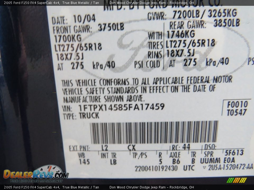 2005 Ford F150 FX4 SuperCab 4x4 True Blue Metallic / Tan Photo #31