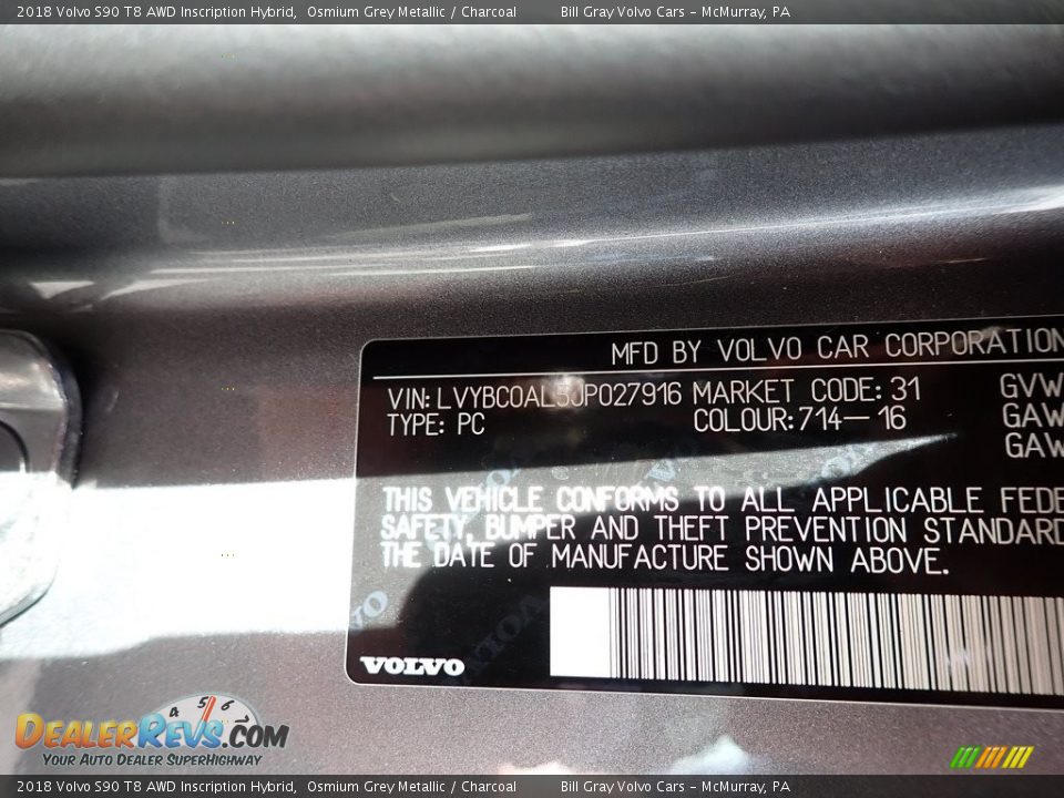 2018 Volvo S90 T8 AWD Inscription Hybrid Osmium Grey Metallic / Charcoal Photo #16