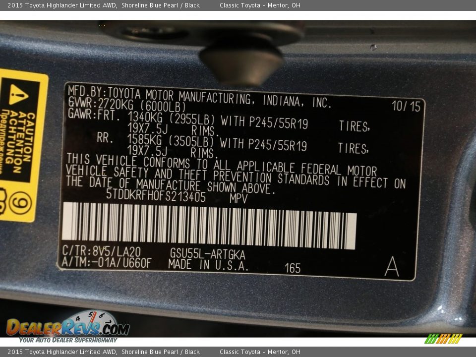 2015 Toyota Highlander Limited AWD Shoreline Blue Pearl / Black Photo #24