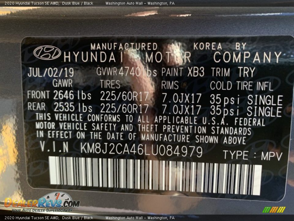 2020 Hyundai Tucson SE AWD Dusk Blue / Black Photo #10