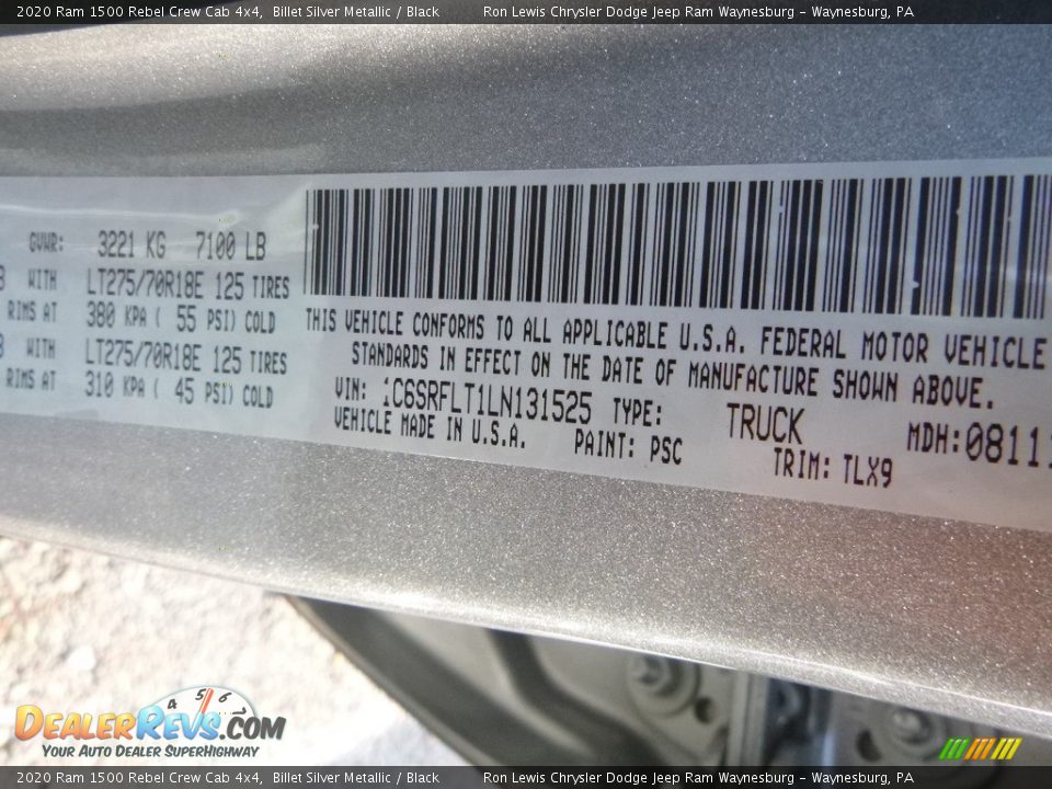 2020 Ram 1500 Rebel Crew Cab 4x4 Billet Silver Metallic / Black Photo #13