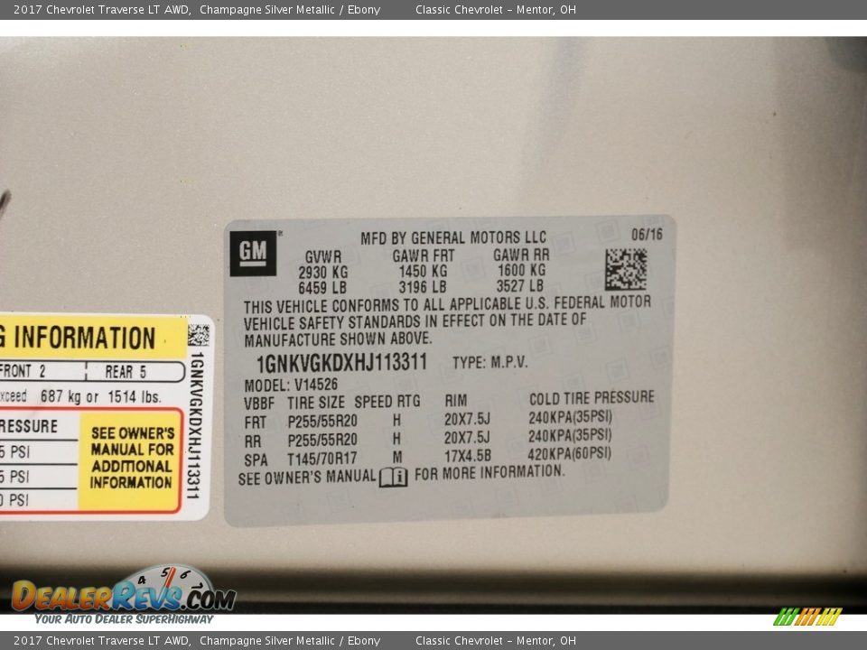 2017 Chevrolet Traverse LT AWD Champagne Silver Metallic / Ebony Photo #20