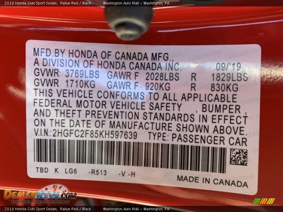 2019 Honda Civic Sport Sedan Rallye Red / Black Photo #9