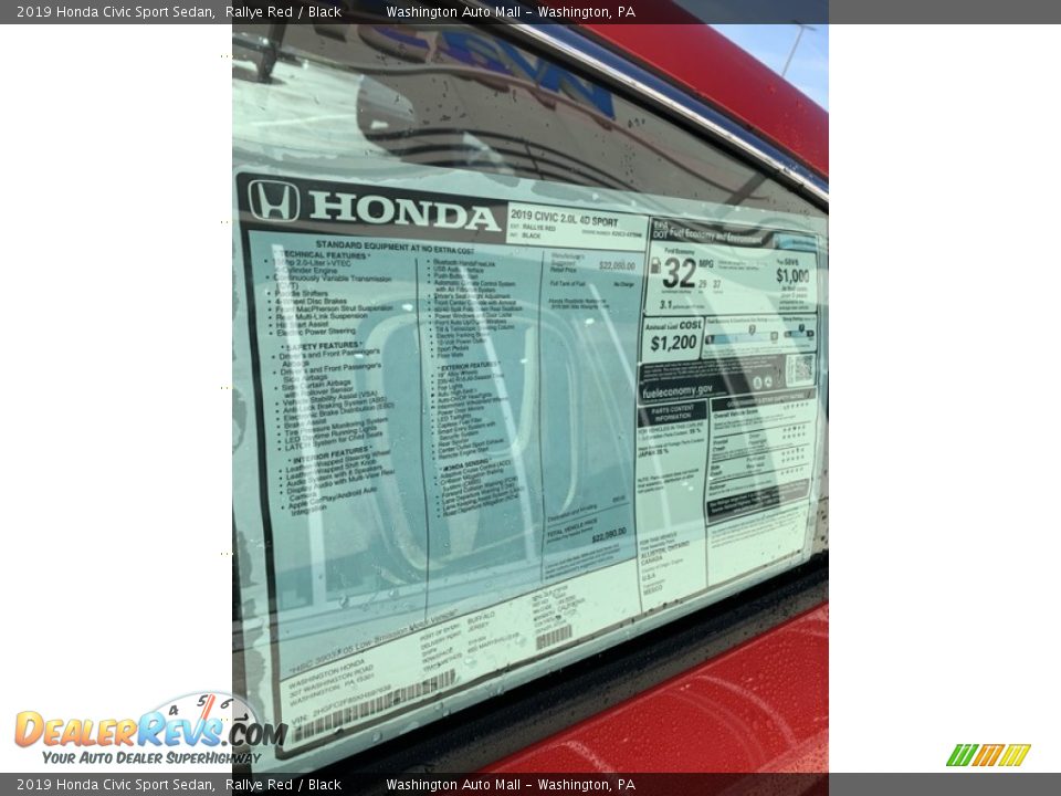 2019 Honda Civic Sport Sedan Rallye Red / Black Photo #15