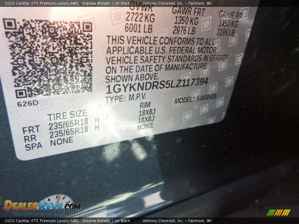 2020 Cadillac XT5 Premium Luxury AWD Shadow Metallic / Jet Black Photo #14