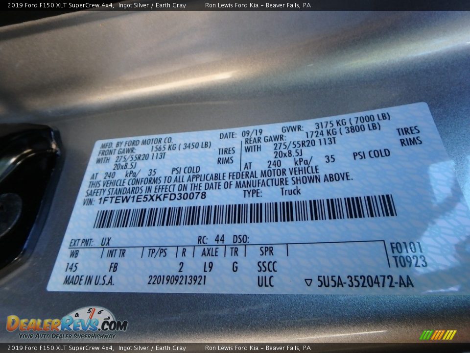2019 Ford F150 XLT SuperCrew 4x4 Ingot Silver / Earth Gray Photo #10