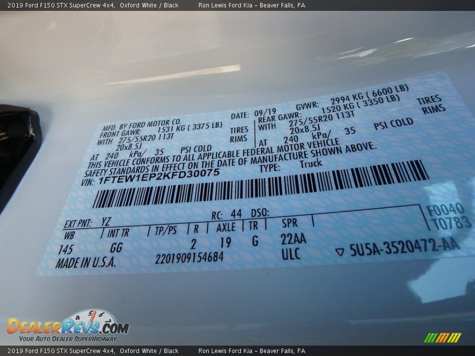 2019 Ford F150 STX SuperCrew 4x4 Oxford White / Black Photo #10