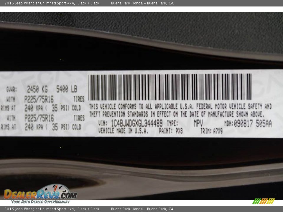2016 Jeep Wrangler Unlimited Sport 4x4 Black / Black Photo #33