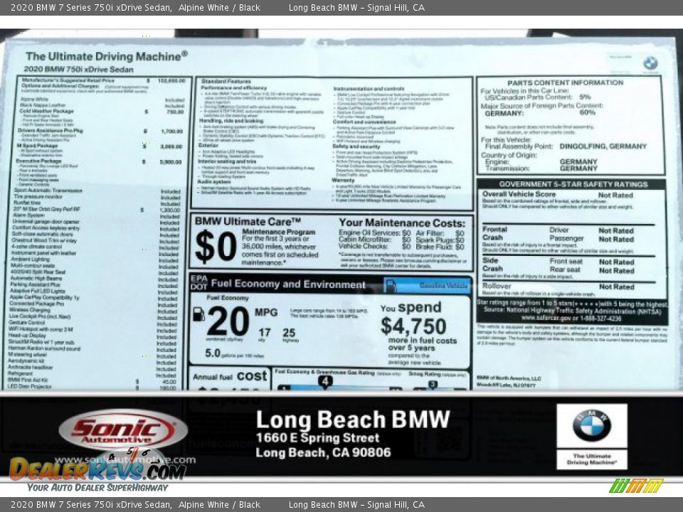 2020 BMW 7 Series 750i xDrive Sedan Alpine White / Black Photo #10