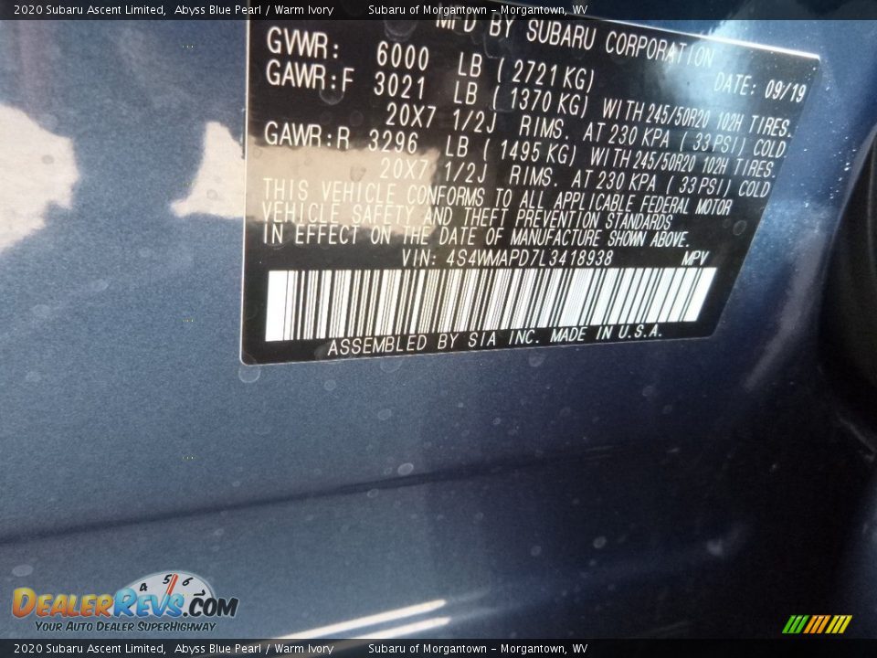 2020 Subaru Ascent Limited Abyss Blue Pearl / Warm Ivory Photo #16