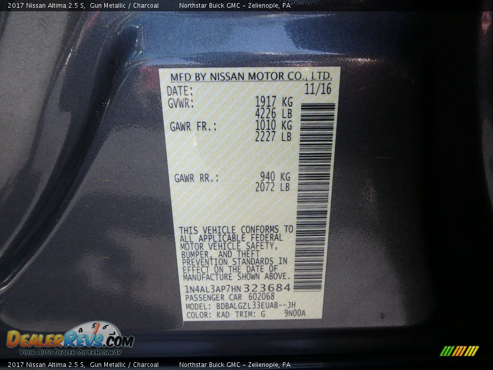 2017 Nissan Altima 2.5 S Gun Metallic / Charcoal Photo #15