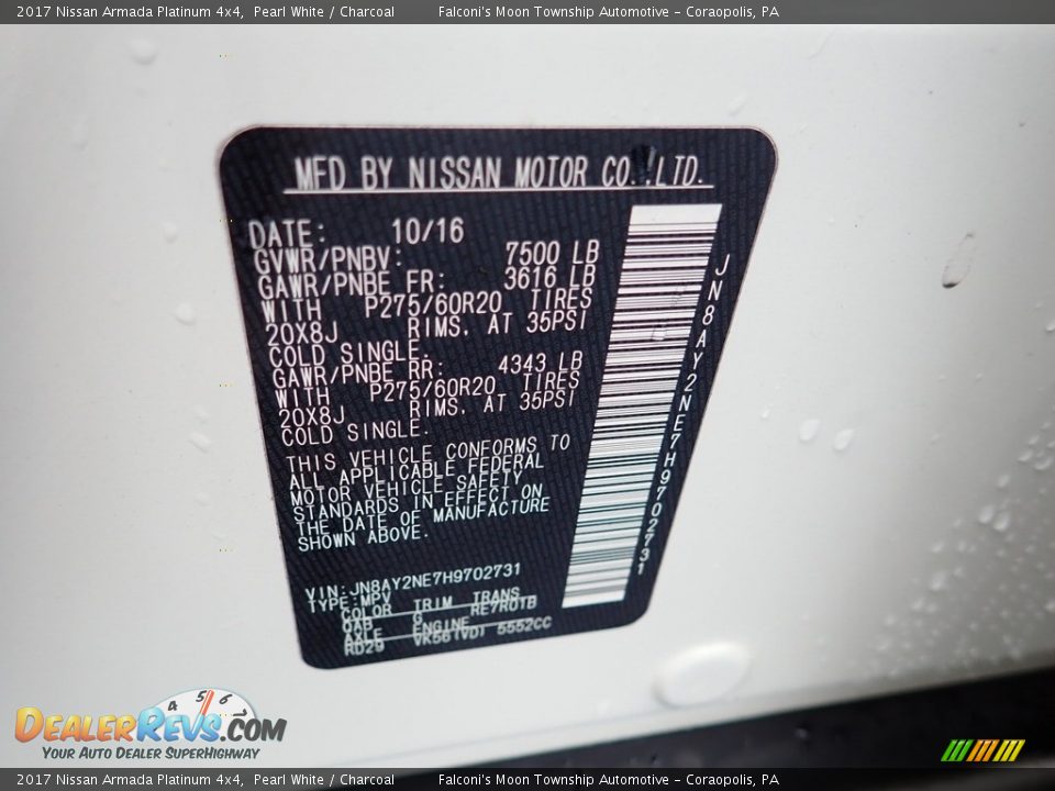 2017 Nissan Armada Platinum 4x4 Pearl White / Charcoal Photo #23