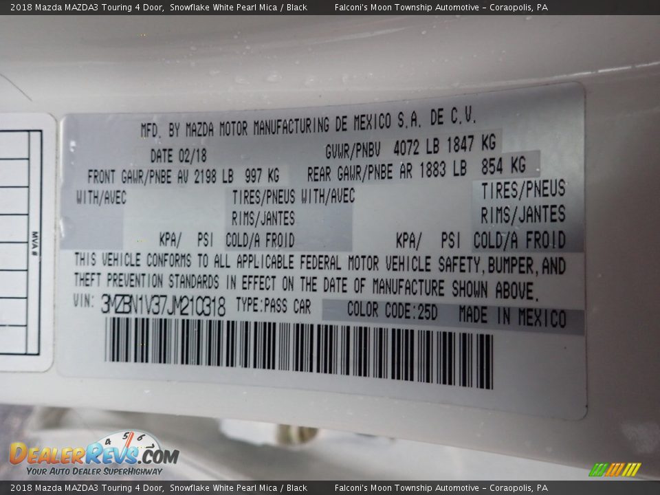 2018 Mazda MAZDA3 Touring 4 Door Snowflake White Pearl Mica / Black Photo #23