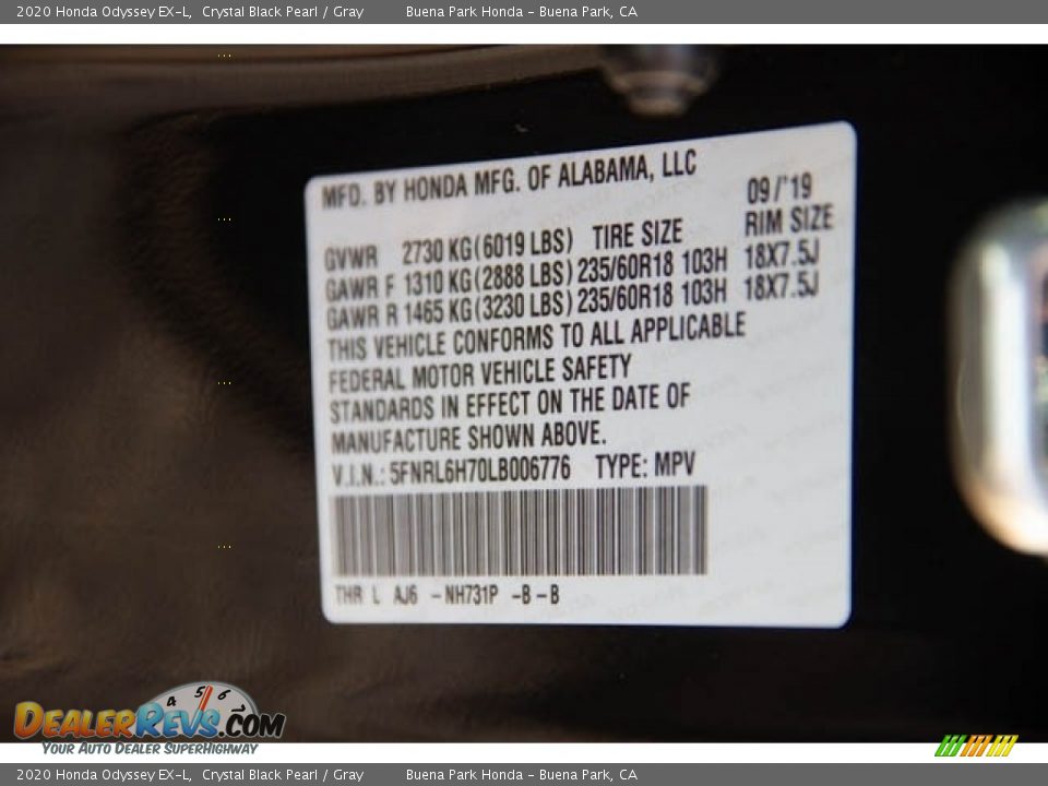 2020 Honda Odyssey EX-L Crystal Black Pearl / Gray Photo #18