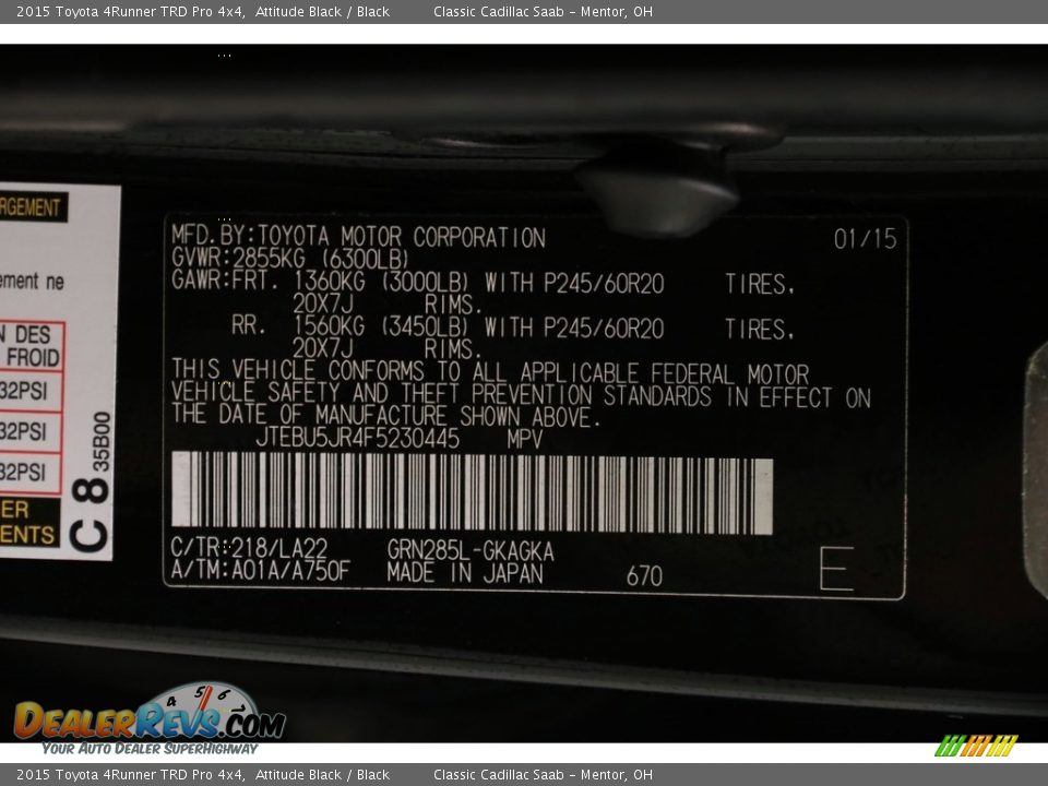 2015 Toyota 4Runner TRD Pro 4x4 Attitude Black / Black Photo #22