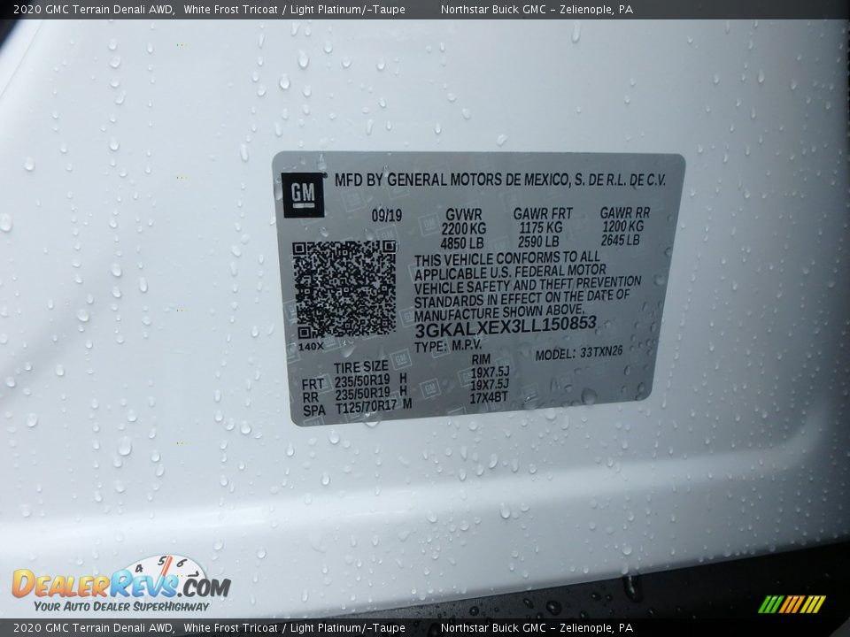 2020 GMC Terrain Denali AWD White Frost Tricoat / Light Platinum/­Taupe Photo #11