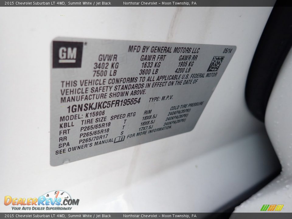 2015 Chevrolet Suburban LT 4WD Summit White / Jet Black Photo #28