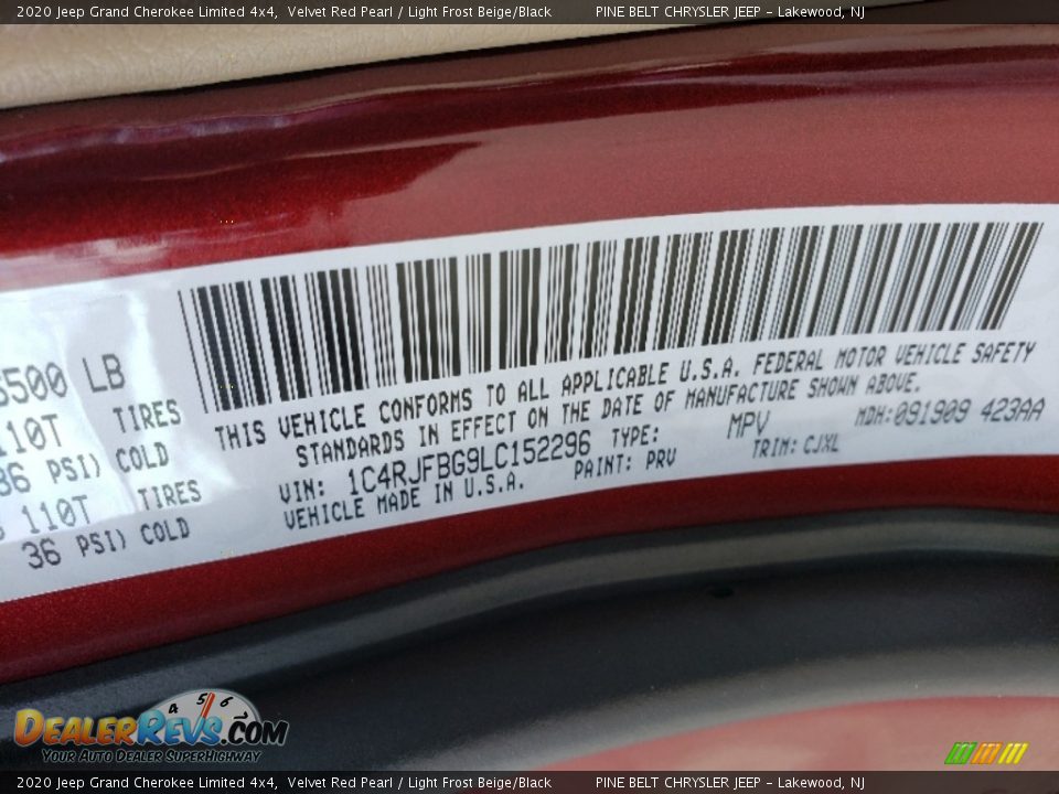 2020 Jeep Grand Cherokee Limited 4x4 Velvet Red Pearl / Light Frost Beige/Black Photo #9