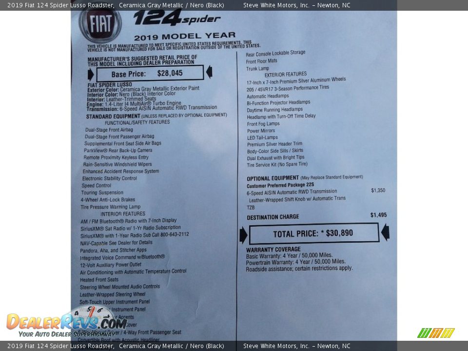 2019 Fiat 124 Spider Lusso Roadster Window Sticker Photo #29