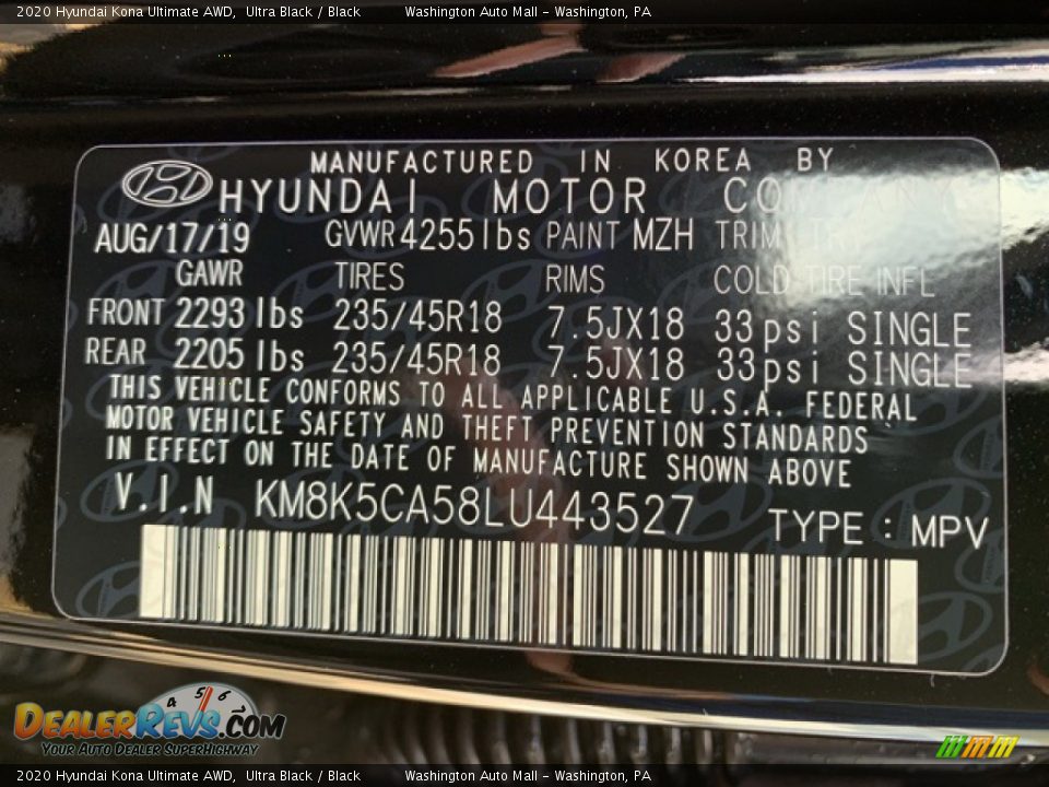 2020 Hyundai Kona Ultimate AWD Ultra Black / Black Photo #10