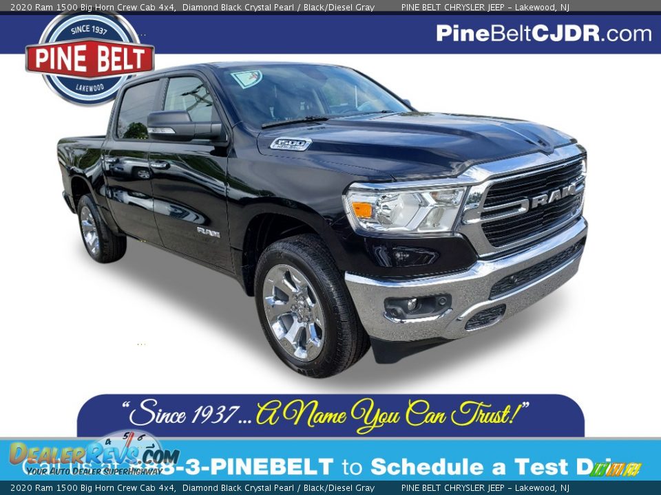 2020 Ram 1500 Big Horn Crew Cab 4x4 Diamond Black Crystal Pearl / Black/Diesel Gray Photo #1