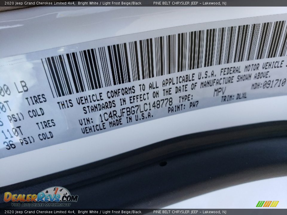 2020 Jeep Grand Cherokee Limited 4x4 Bright White / Light Frost Beige/Black Photo #9