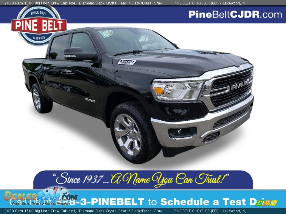 2020 Ram 1500 Big Horn Crew Cab 4x4 Diamond Black Crystal Pearl / Black/Diesel Gray Photo #1