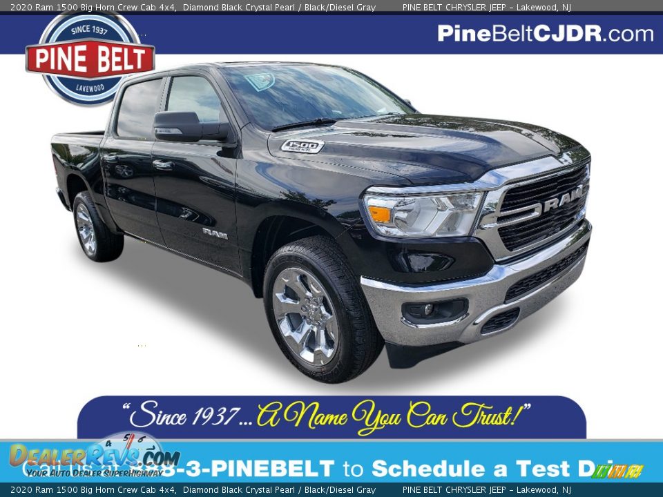 2020 Ram 1500 Big Horn Crew Cab 4x4 Diamond Black Crystal Pearl / Black/Diesel Gray Photo #1