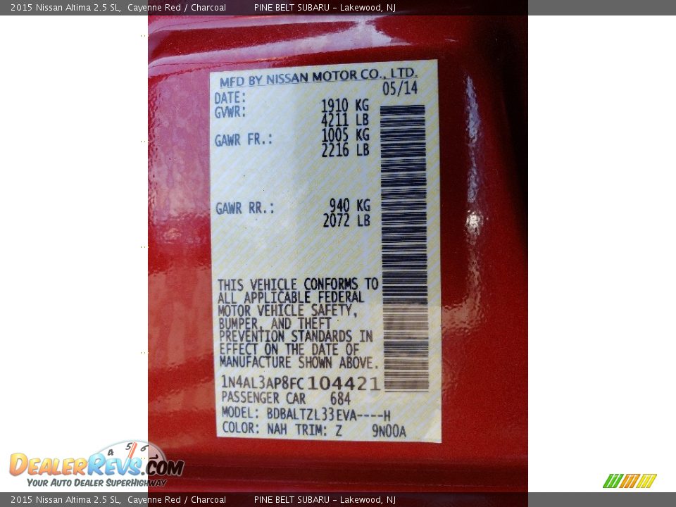 2015 Nissan Altima 2.5 SL Cayenne Red / Charcoal Photo #31