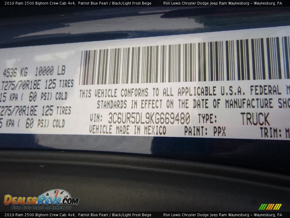 2019 Ram 2500 Bighorn Crew Cab 4x4 Patriot Blue Pearl / Black/Light Frost Beige Photo #15