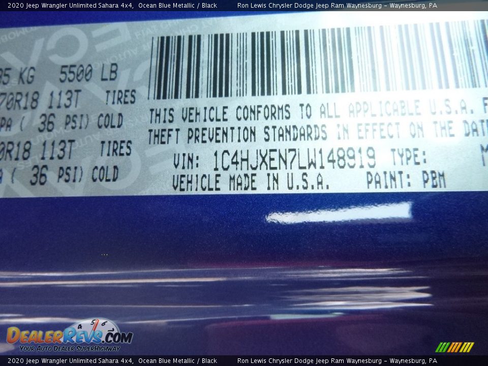 2020 Jeep Wrangler Unlimited Sahara 4x4 Ocean Blue Metallic / Black Photo #15