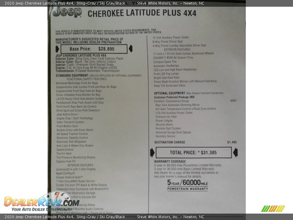 2020 Jeep Cherokee Latitude Plus 4x4 Sting-Gray / Ski Gray/Black Photo #34